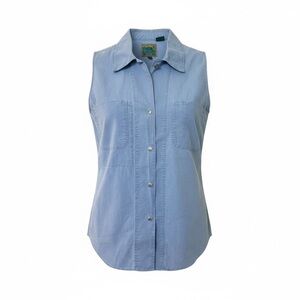 Royal  Robbins 100% cotton, lightweight, light blue sleeveless button up shirt